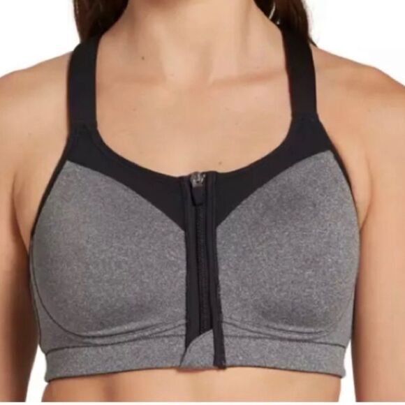 Calia by Go All Out Front Zip Sports Bra high intensity gray black 36DD - Picture 1 of 11